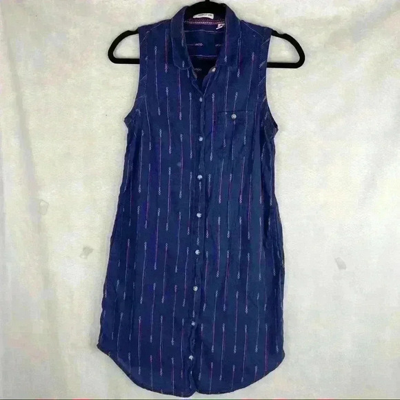 Toad&Co Organic Cotton Dress Womens S Indigo Ridge Sleeveless Button Up Pockets - Picture 3 of 14
